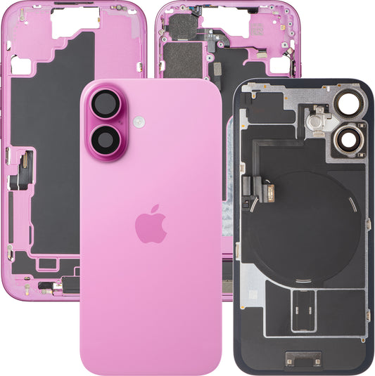 Poklopac baterije Apple iPhone 16, s kućištem sredine, kompletni dijelovi, ružičasta, Swap Premium