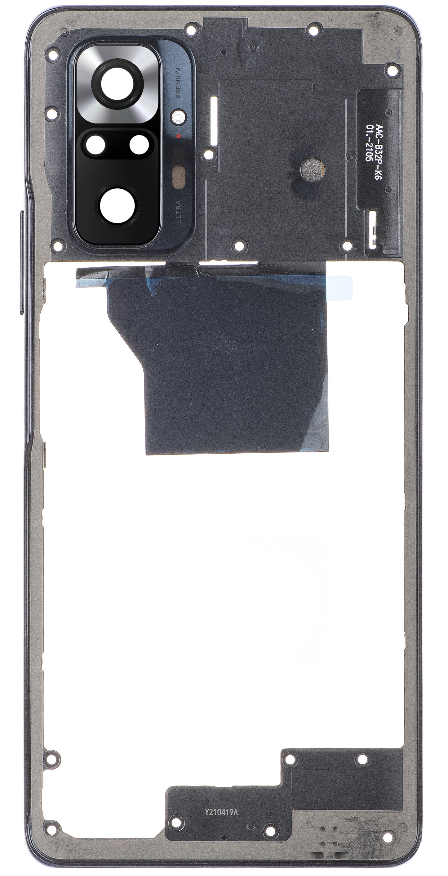 Srednji Kućište - Staklo Stražnje Kamere Xiaomi Redmi Note 10 Pro, Sivo