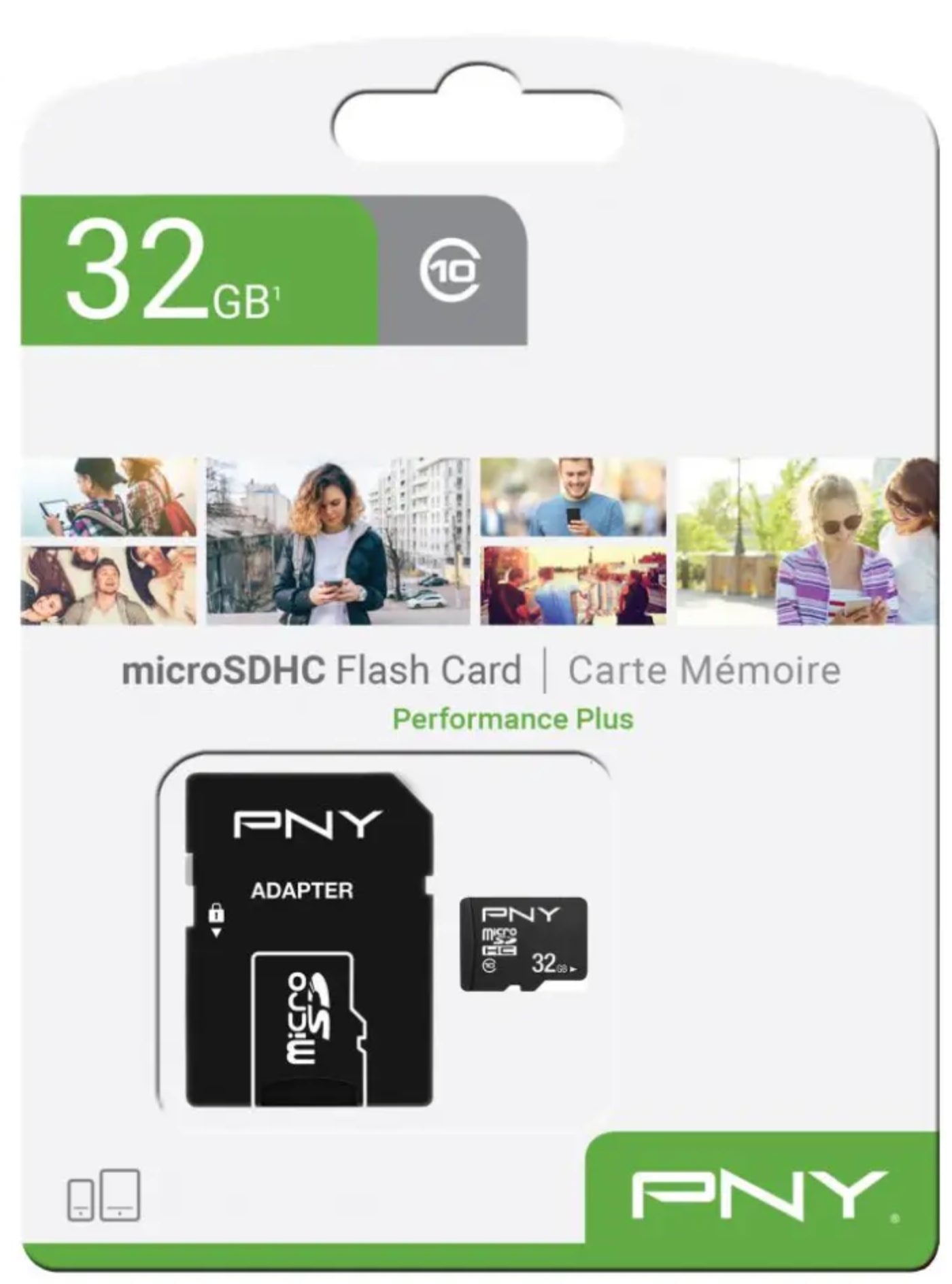 Memorijska kartica microSDHC PNY Performance Plus, 32Gb, Klasa 10, S adapterom P-SDU32G10PPL-GE