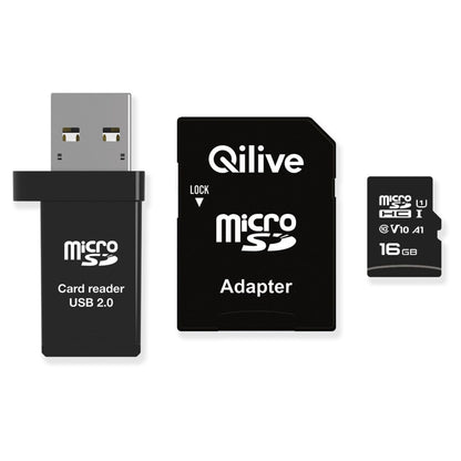 microSDHC memorijska kartica Qilive, 16Gb, Klasa 10, s čitačem kartica i adapterom EKMSDM16GHC10QL