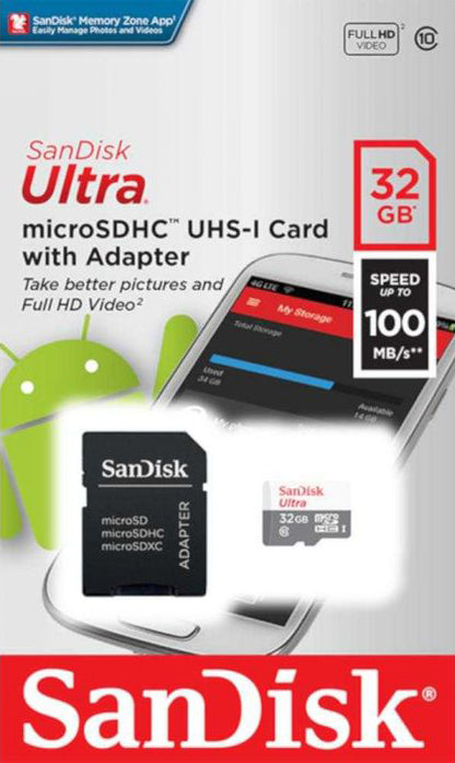 Memorijska kartica microSDHC SanDisk Ultra, 32Gb, Klasa 10, S adapterom SDSQUNR-032G-GN3MA