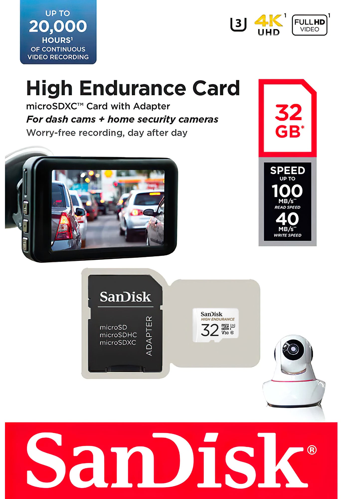 microSDHC memorijska kartica SanDisk High Endurance, 32Gb, Klasa 10 / UHS-1 U3, S adapterom SDSQQNR-032G-GN6IA