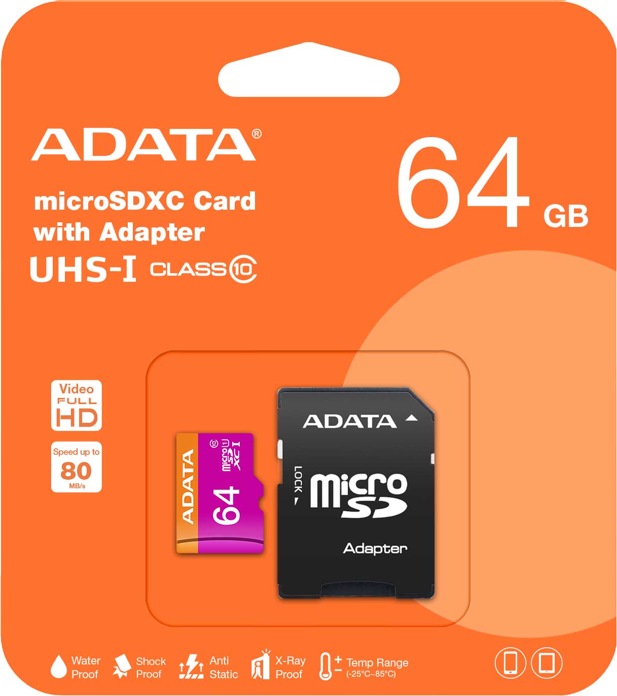 Memorijska kartica microSDXC Adata, 64Gb, Klasa 10 / UHS-1 U1, s adapterom AUSDX64GUICL10-RA1