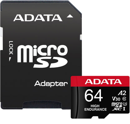 Memorijska kartica microSDXC Adata High Endurance, 64Gb, Klasa 10 / UHS-1 U3, S adapterom AUSDX64GUI3V30SHA2-RA1