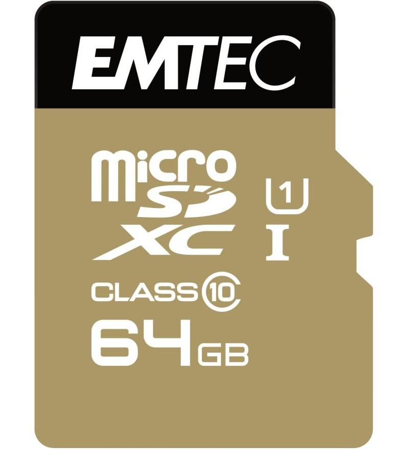 Memorijska kartica microSDXC Emtec Gold+, 64Gb, Klasa 10 / UHS-1 U1, S adapterom ECMSDM64GXC10GP