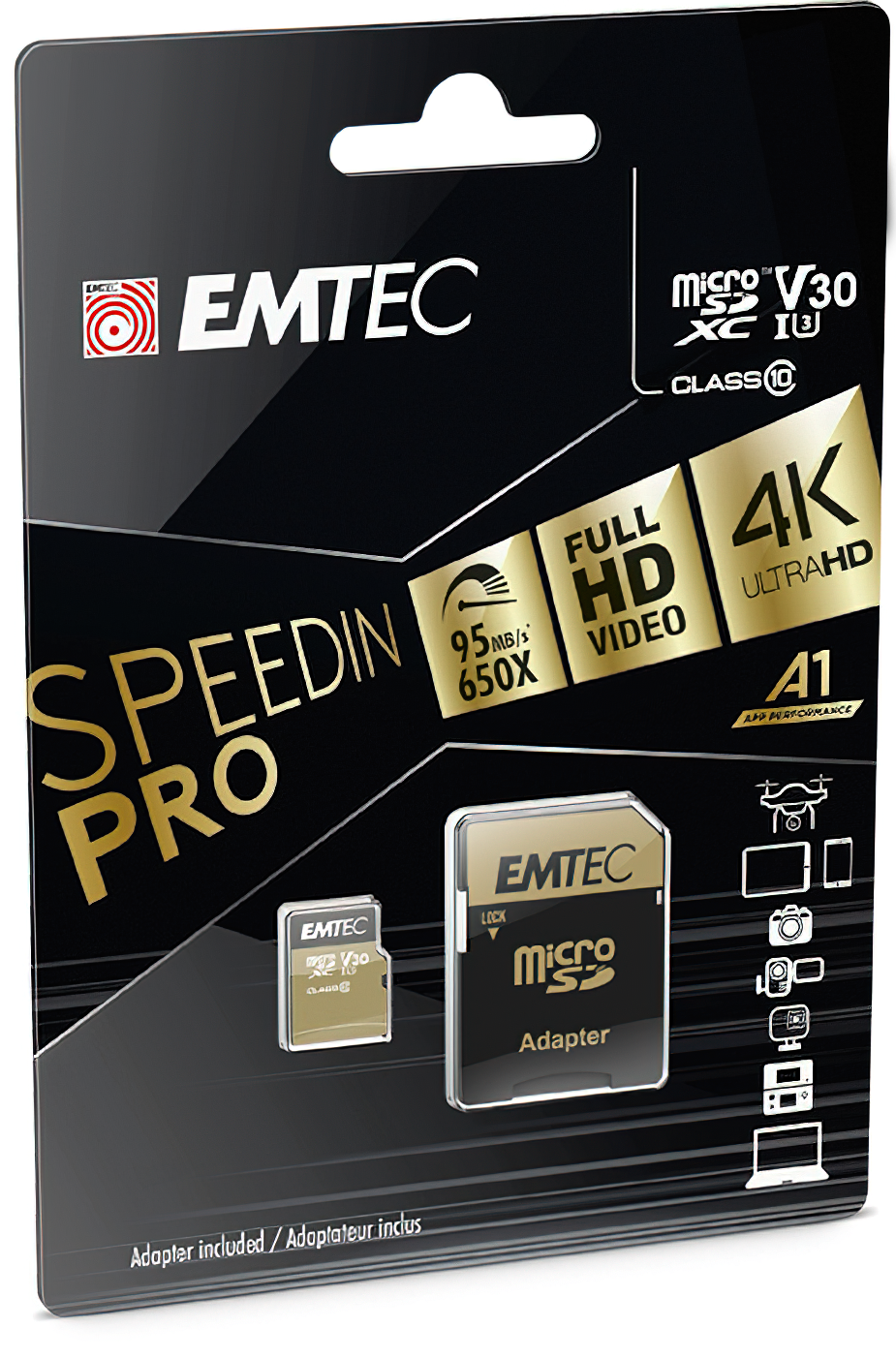 Memorijska kartica microSDXC Emtec Speedin Pro Android A1, 64Gb, Klasa 10 / UHS-1 U3, S adapterom ECMSDM64GXC