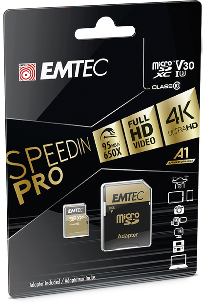 Memorijska kartica microSDXC Emtec Speedin Pro Android A1, 64Gb, Klasa 10 / UHS-1 U3, S adapterom ECMSDM64GXC
