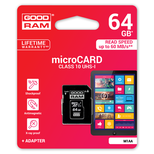 microSDXC memorijska kartica GoodRam, 64Gb, Klasa 10 / UHS-1 U1, S adapterom M1AA-0640R12