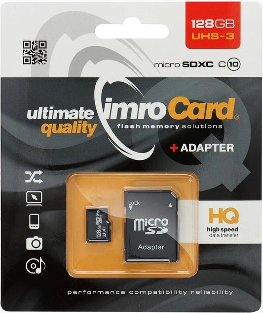 Memorijska kartica microSDXC Imro, 128Gb, Klasa 10 / UHS-1 U3, S adapterom