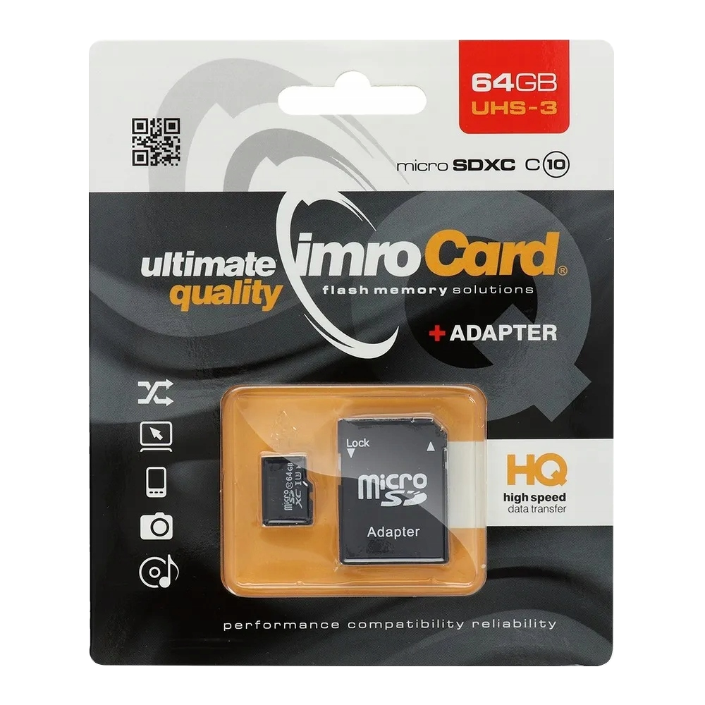 Memorijska kartica microSDXC Imro, 64Gb, Klasa 10 / UHS-1 U3, S Adapterom