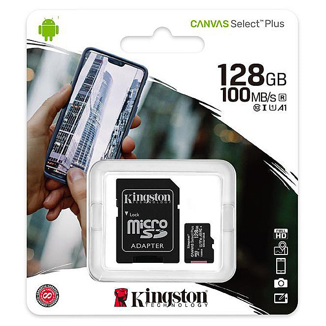 Memorijska kartica microSDXC Kingston Canvas Select Plus Android A1, 128Gb, Klasa 10 / UHS-1 U1, s adapterom SDCS2/128GB