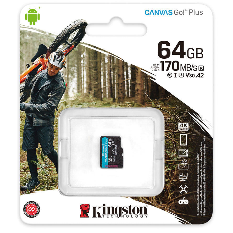 Memorijska kartica microSDXC Kingston Canvas Go Plus, 64Gb, Klasa 10 / UHS-1 U3 SDCG3/64GBSP