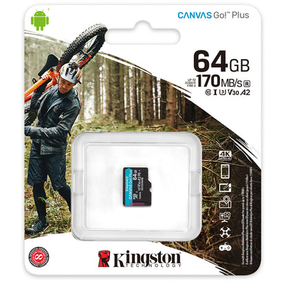 Memorijska kartica microSDXC Kingston Canvas Go Plus, 64Gb, Klasa 10 / UHS-1 U3 SDCG3/64GBSP