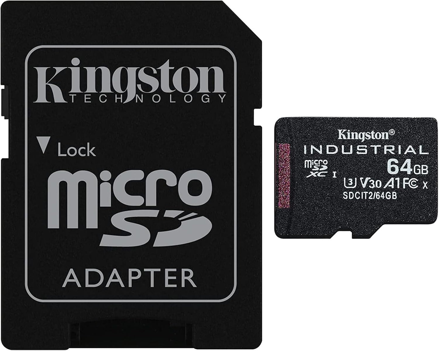 Memorijska kartica microSDXC Kingston Industrial, 64Gb, Klasa 10 / UHS-1 U3, S adapterom SDCIT2/64GB