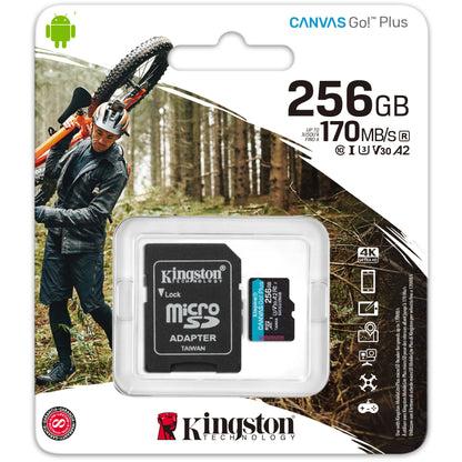 Memorijska kartica microSDXC Kingston Canvas Go Plus, 256Gb, Klasa 10 / UHS-1 U3, s adapterom SDCG3/256GB