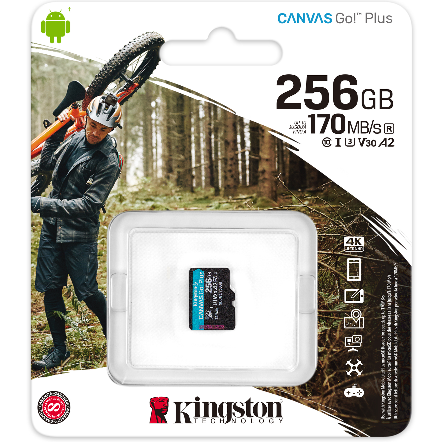 Memorijska kartica microSDXC Kingston Canvas Go Plus, 256Gb, Klasa 10 / UHS-1 U3 SDCG3/256GBSP