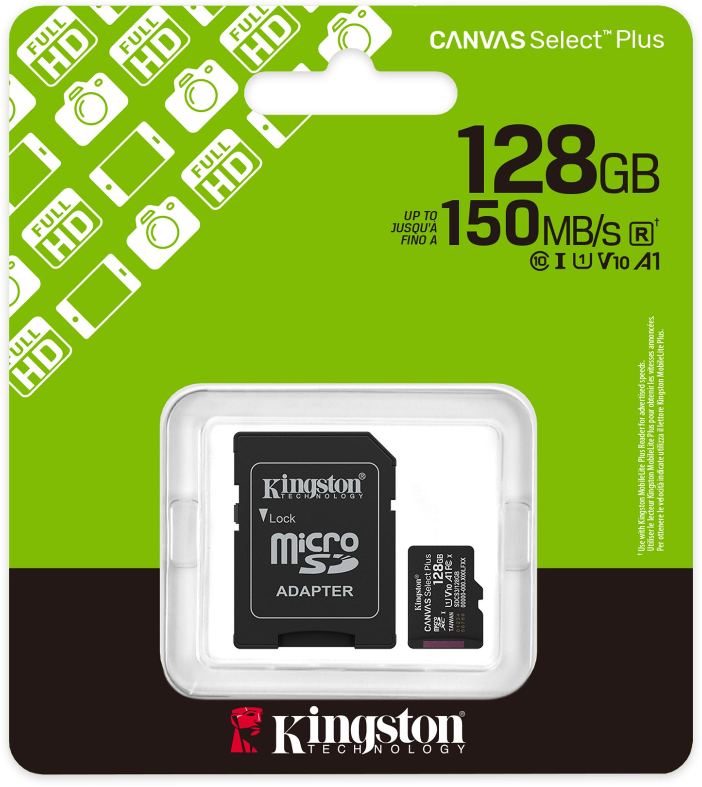 Memorijska kartica microSDXC Kingston Canvas Select Plus Android A1, 128Gb, Klasa 10 / UHS-1 U1, S adapterom SDCS3/128GB