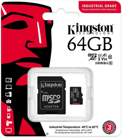 Memorijska kartica microSDXC Kingston Industrial, 64Gb, Klasa 10 / UHS-1 U3, S adapterom SDCIT2/64GB