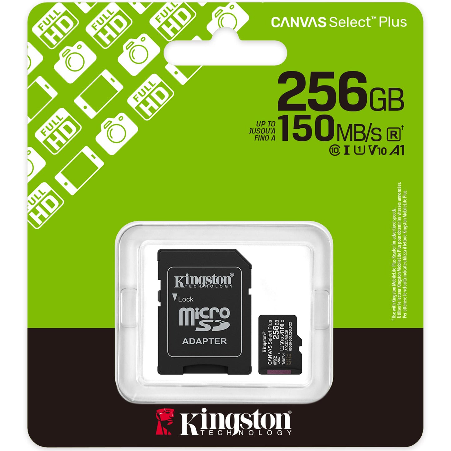 Memorijska kartica microSDXC Kingston Canvas Select Plus Android A1, 256Gb, Klasa 10 / UHS-1 U1, S adapterom SDCS3/256GB