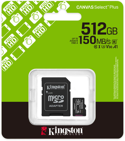 Memorijska kartica microSDXC Kingston Canvas Select Plus Android A1, 512Gb, Klasa 10 / UHS-1 U3, S adapterom SDCS3/512GB