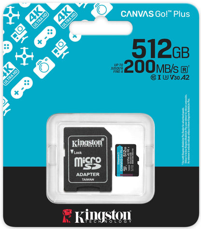 Memorijska kartica microSDXC Kingston Canvas Go Plus Android A2, 512Gb, Klasa 10 / UHS-1 U3, S adapterom SDCG4/512GB