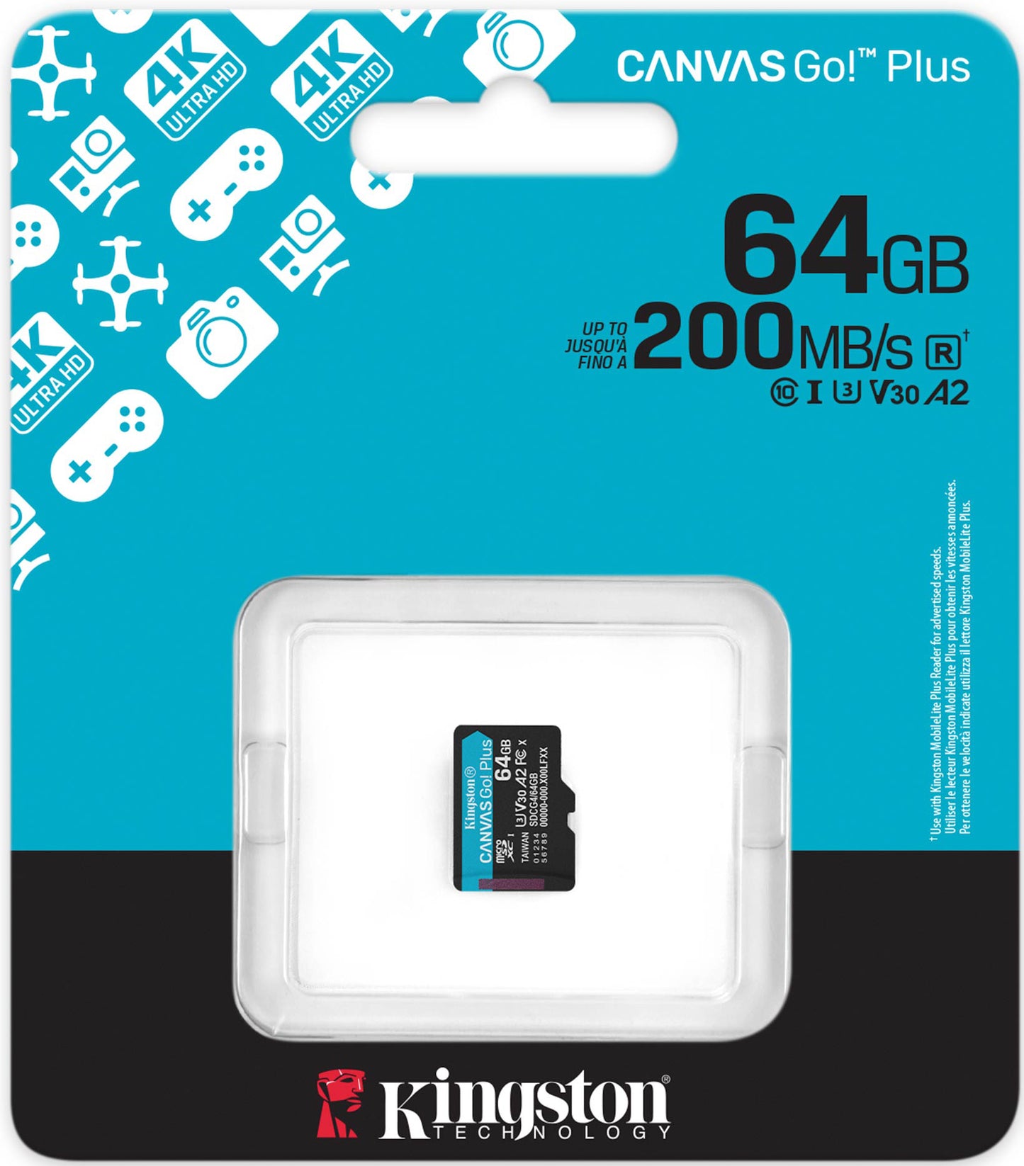 Memorijska kartica microSDXC Kingston Canvas Go Plus Android A2, 64Gb, Klasa 10 / UHS-1 U3 SDCG4/64GBSP
