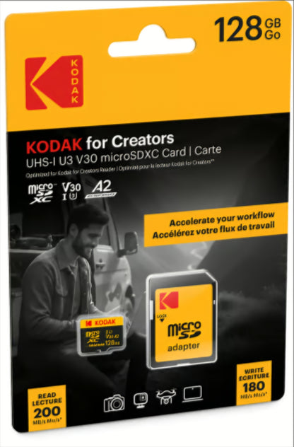 Kartica memorije microSDXC Kodak for Creators, 128Gb, Klasa 10 / UHS-1 U3, S adapterom EKMSDM128GXCU3CR