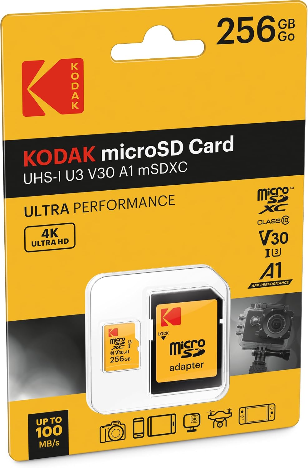 Kartica memorije microSDXC Kodak, 256Gb, Klasa 10 / UHS-1 U3, S adapterom EKMSDM256GXC10HPRK