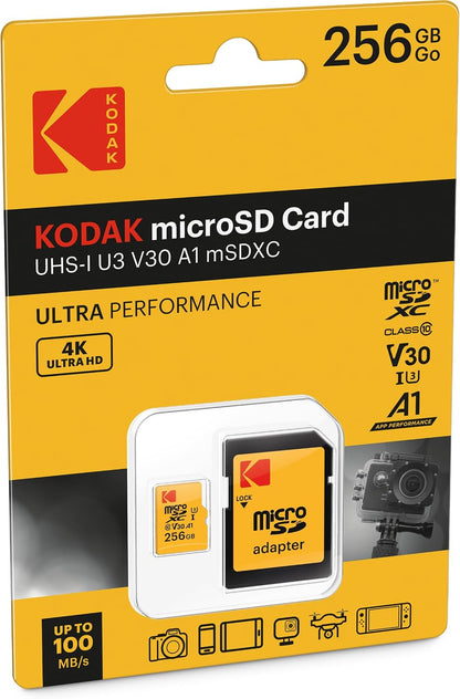 Kartica memorije microSDXC Kodak, 256Gb, Klasa 10 / UHS-1 U3, S adapterom EKMSDM256GXC10HPRK
