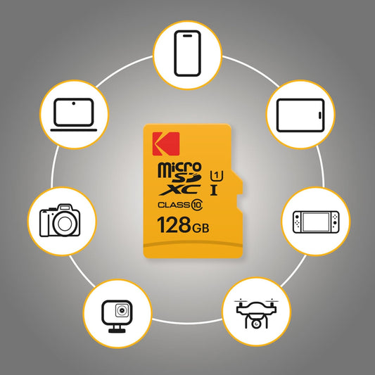 Memorijska kartica microSDXC Kodak Premium Performance, 128Gb, Klasa 10 / UHS-1 U1, S adapterom EKMSDM128GXC10K