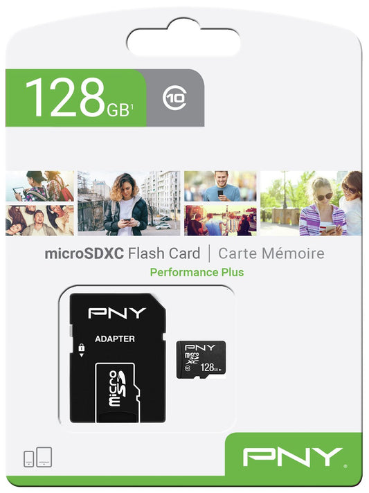 Memorijska kartica microSDXC PNY Performance Plus, 128Gb, Klasa 10, S adapterom P-SDU12810PPL-GE