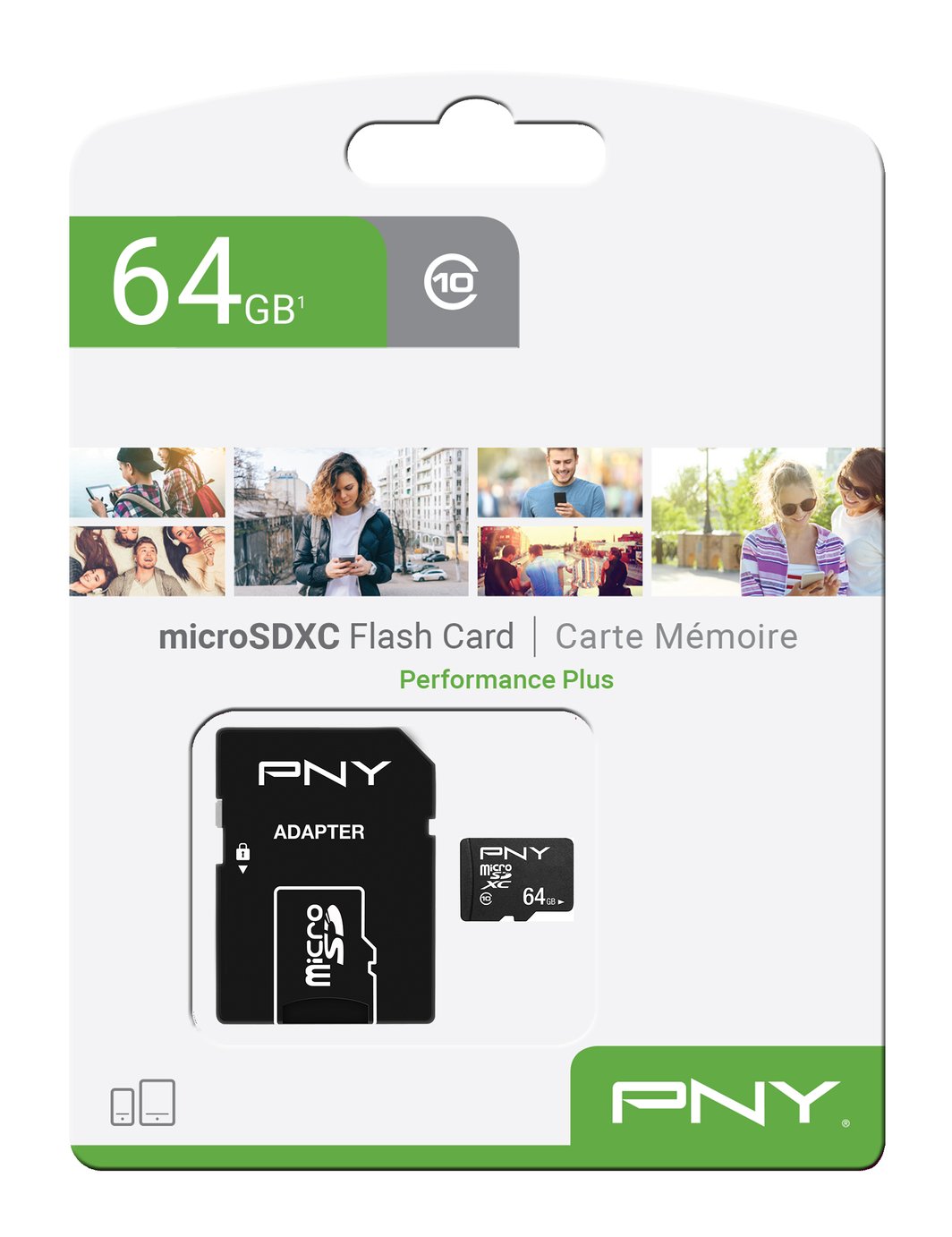 Memorijska kartica microSDXC PNY Performance Plus, 64Gb, Klasa 10, S adapterom P-SDU64G10PPL-GE