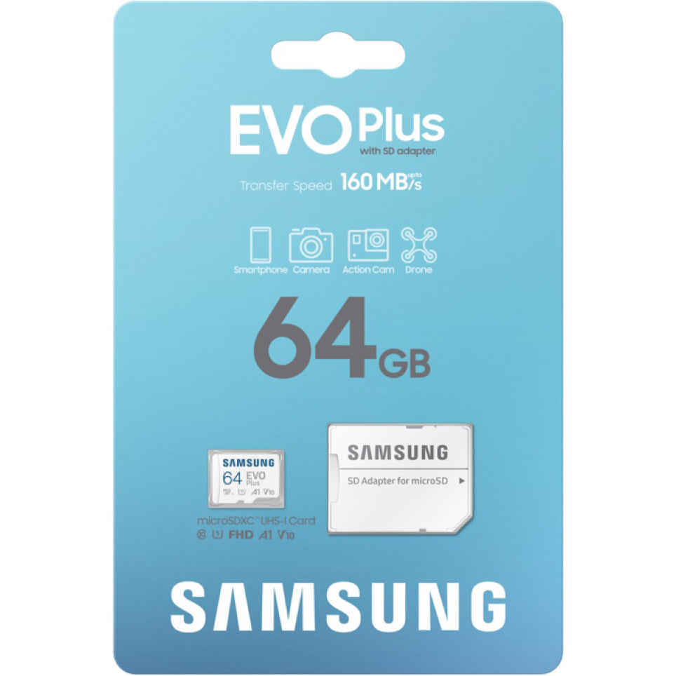 Memorijska kartica microSDXC Samsung Evo Plus, 64Gb, Klasa 10 / UHS-1 U1, S adapterom MB-MC64SA/EU