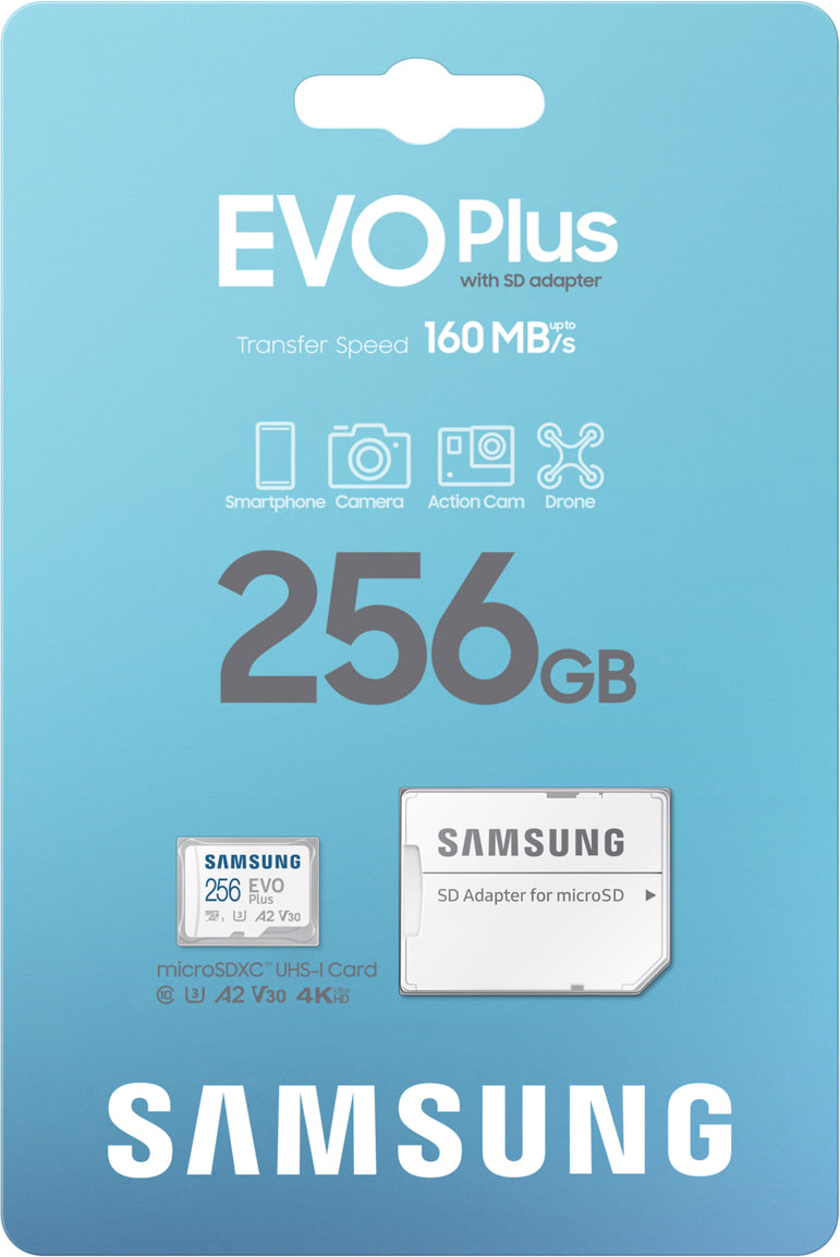 Memorijska kartica microSDXC Samsung Evo Plus, 256Gb, Klasa 10 / UHS-1 U3, s adapterom MB-MC256SA/EU