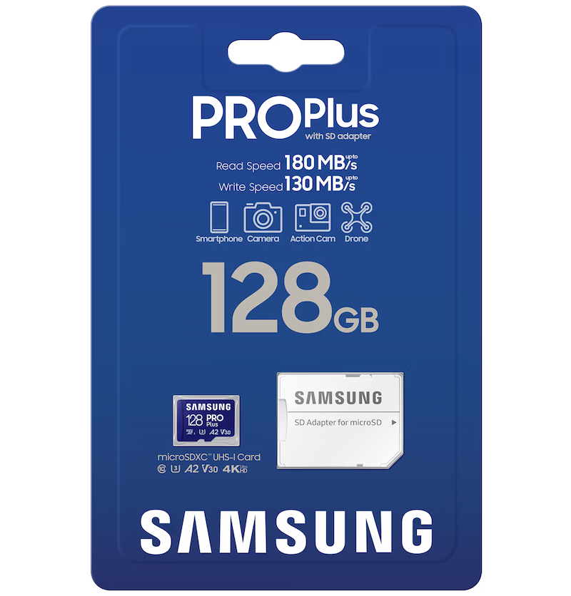 Memorijska kartica microSDXC Samsung PRO Plus, 128Gb, Klasa 10 / UHS-1 U3, S adapterom MB-MD128SA/EU