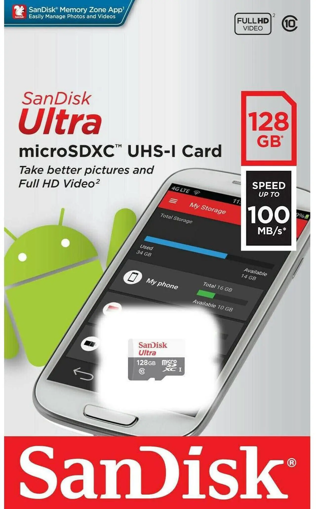 Memorijska kartica microSDXC SanDisk Ultra, 128Gb, Klasa 10 SDSQUNR-128G-GN3MN