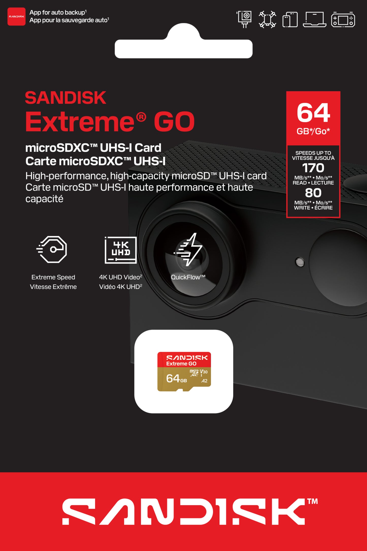 microSDXC memorijska kartica SanDisk Extreme GO Android A2, 64Gb, Klasa 10 / UHS-1 U1 SDSQXGN-064G-GN6MN