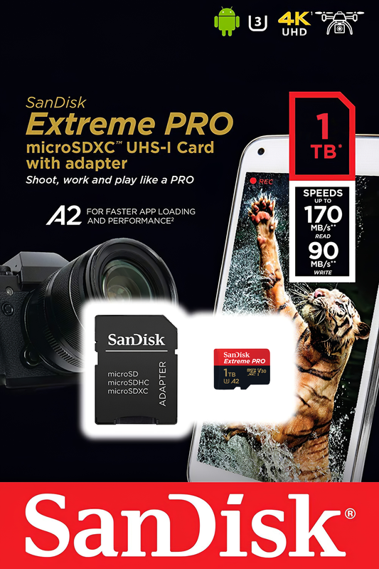 microSDXC memorijska kartica SanDisk Extreme Pro, 1TB, Klasa 10 / UHS-1 U3, S adapterom SDSQXCD-1T00-GN6MA