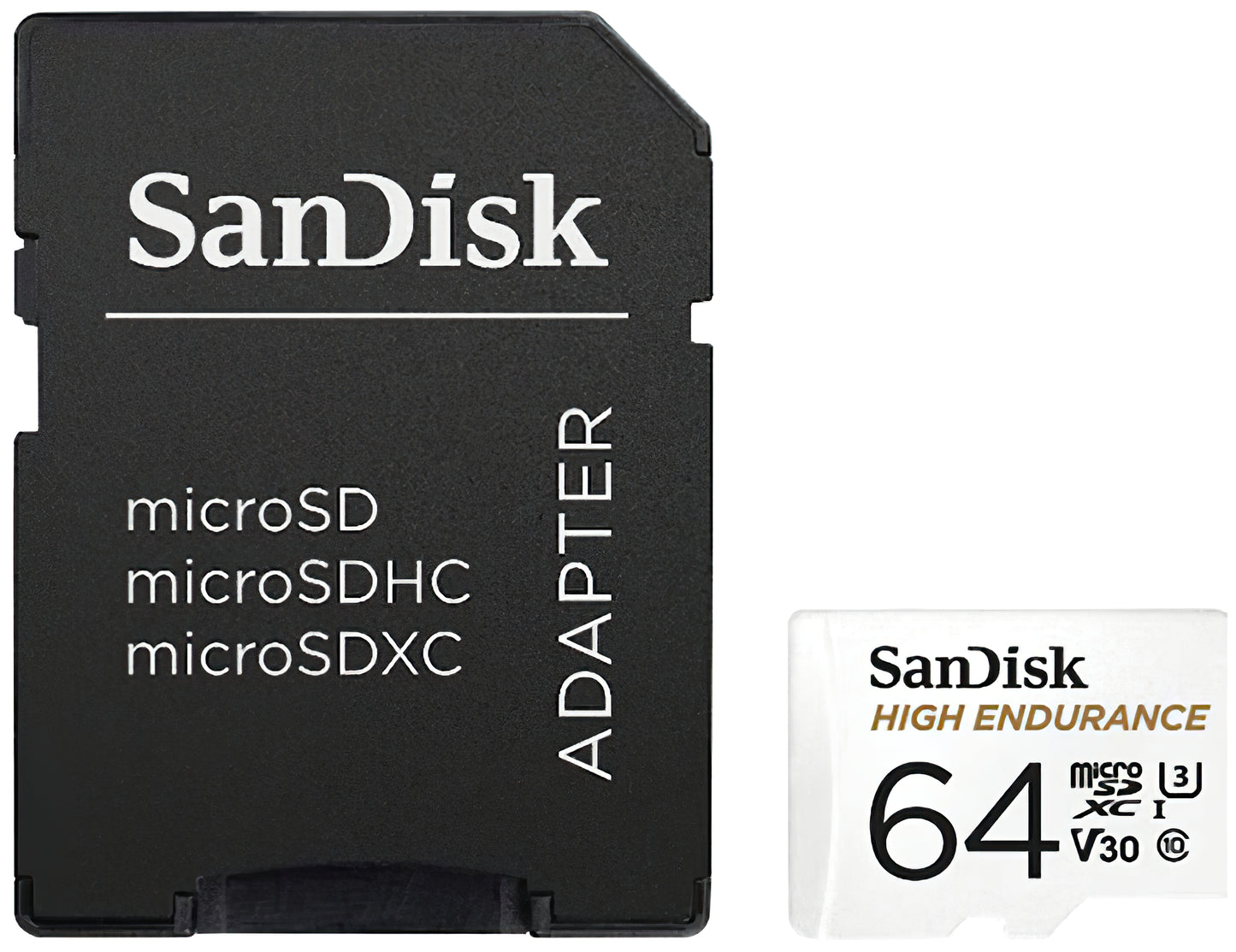 Memorijska kartica microSDXC SanDisk High Endurance, 64Gb, Klasa 10 / UHS-1 U3, S adapterom SDSQQNR-064G-GN6IA
