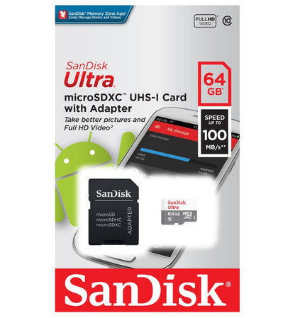 Memorijska kartica microSDXC SanDisk Ultra, 64Gb, Klasa 10, S adapterom SDSQUNR-064G-GN6TA