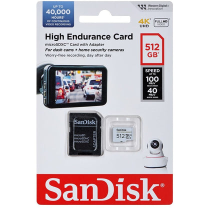 Memorijska kartica microSDXC SanDisk High Endurance, 512Gb, Klasa 10 / UHS-1 U3, S adapterom SDSQQNR-512G-GN6IA