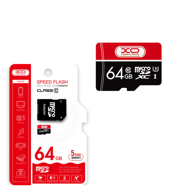 microSDXC memorijska kartica XO Design Speed Flash, 64Gb, Klasa 10 / UHS-1 U3, S adapterom