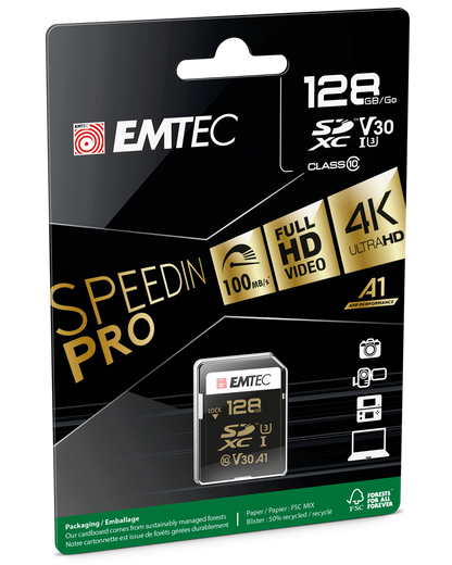 SDXC memorijska kartica Emtec SpeedIn Pro, 128Gb, Klasa 10 / UHS-1 U3 ECMSD128GXC10SP