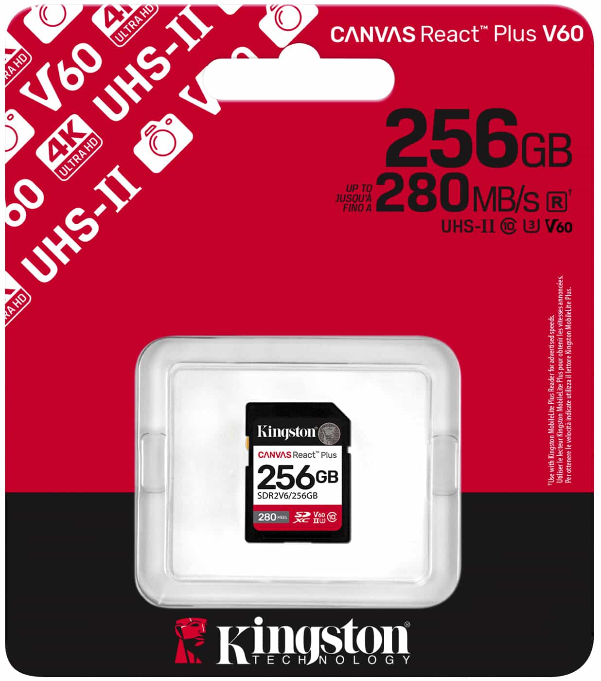 SDXC memorijska kartica Kingston Canvas React Plus, 256Gb, Klasa 10 / UHS-2 U3 SDR2V6/256GB
