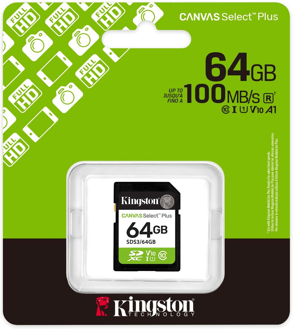 SD kartica Kingston Canvas Select Plus, 64Gb, Klasa 10 / UHS-1 U1 SDS3/64GB