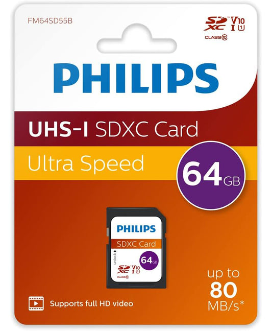 Memorijska kartica SDXC Philips, 64Gb, Klasa 10 / UHS-1 U1 FM64SD55B/00