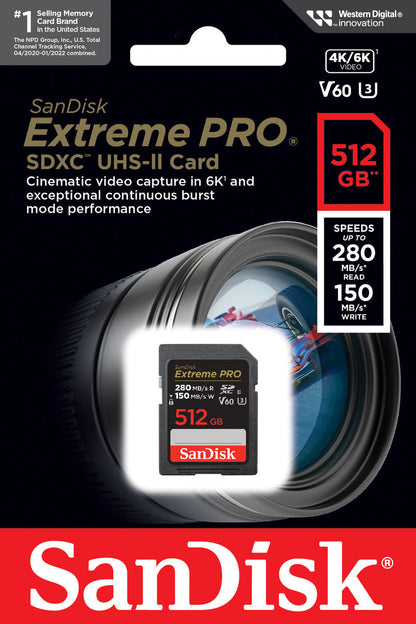 SDXC memorijska kartica SanDisk Extreme Pro, 512Gb, Klasa 10 / UHS-2 U3 SDSDXEP-512G-GN4IN