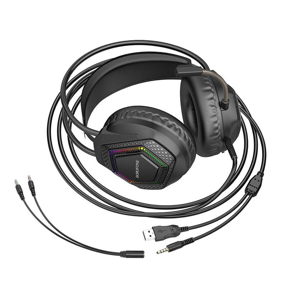 Gaming slušalice 3.5mm Borofone BO105 Thunder, RGB, 2m, Crne