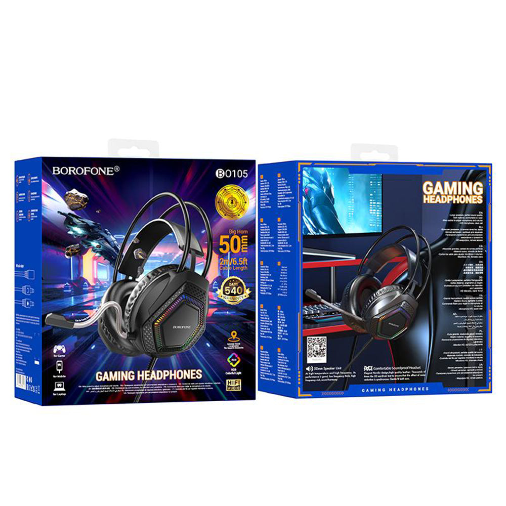 Gaming slušalice 3.5mm Borofone BO105 Thunder, RGB, 2m, Crne
