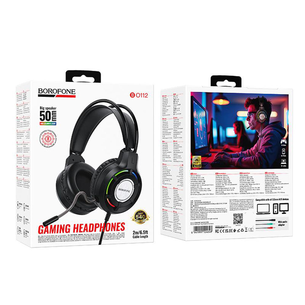 Gaming slušalice 3.5mm Borofone BO112 Wave, RGB, 2m, Crne
